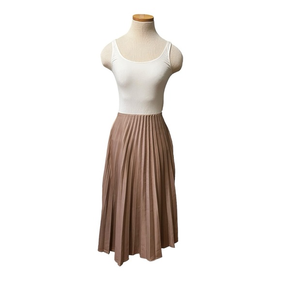 ZARA Pleated Flowy Satin Skirt, Tan, size XS